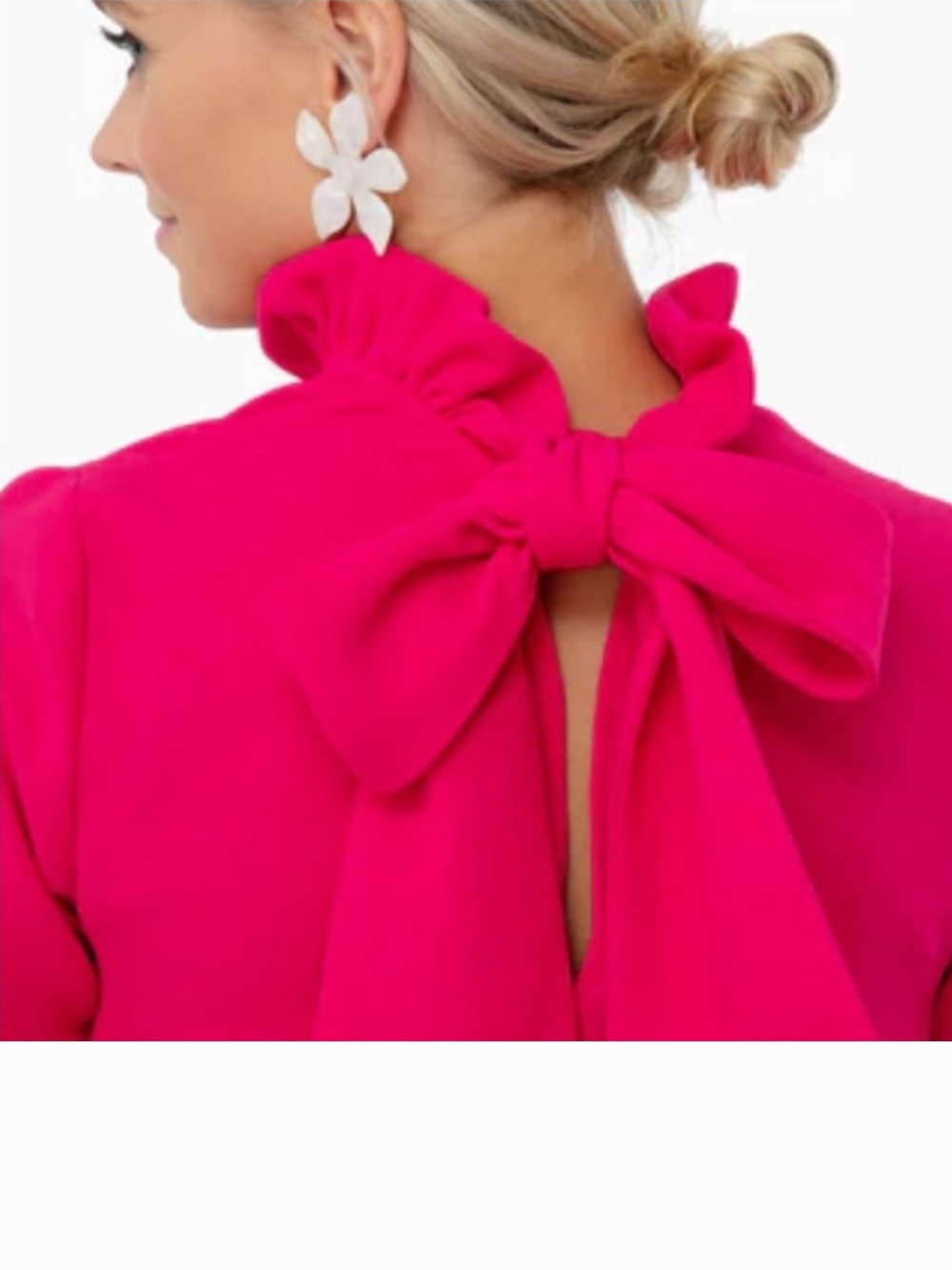 Tuckernuck Pomander Place Faye Fuchsia Pink Crepe Ruffled Neck Bow Top S - Picture 6 of 9